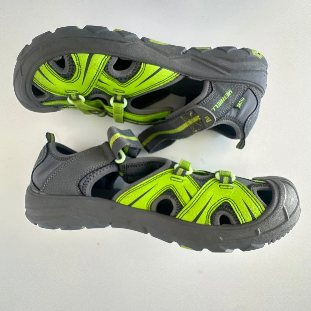 Merrell Hydro Boys' Size 7W Gray & Green Water Sport Sandals Shoes Hook and Eye‎